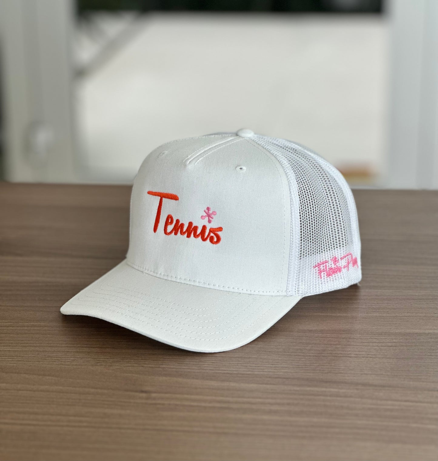 White with Orange and Pink