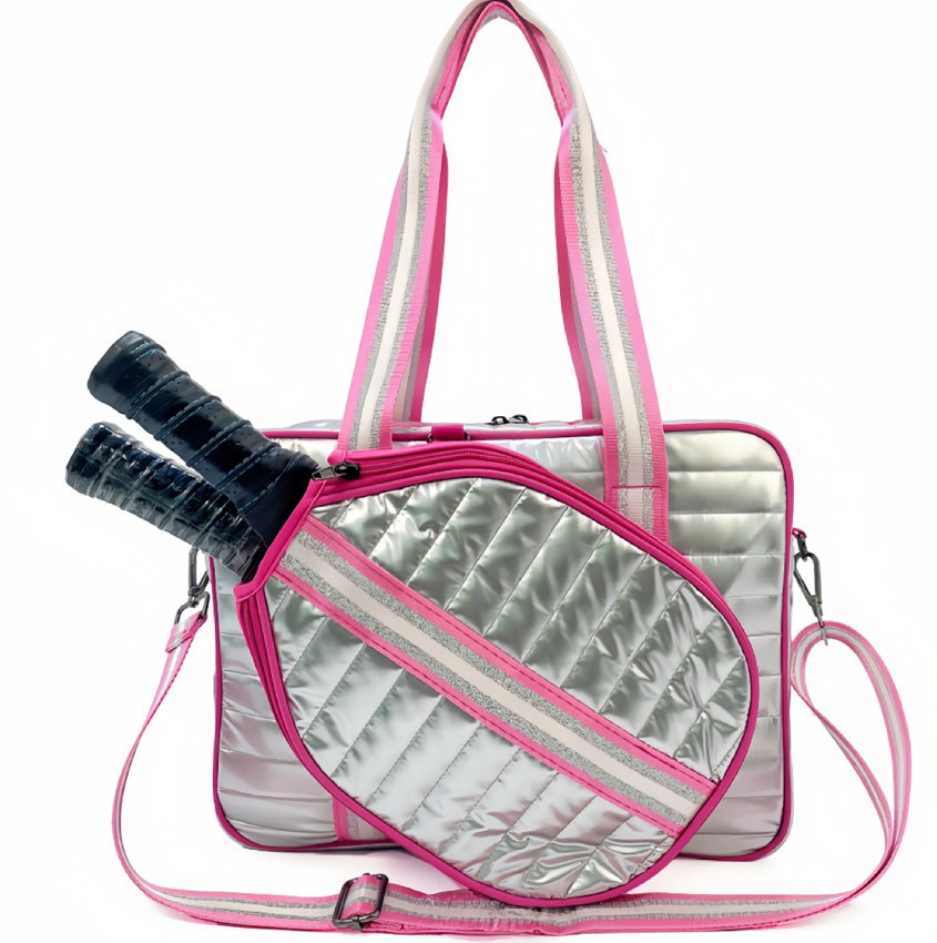 Puffer Pickleball Bag Silver and Pink